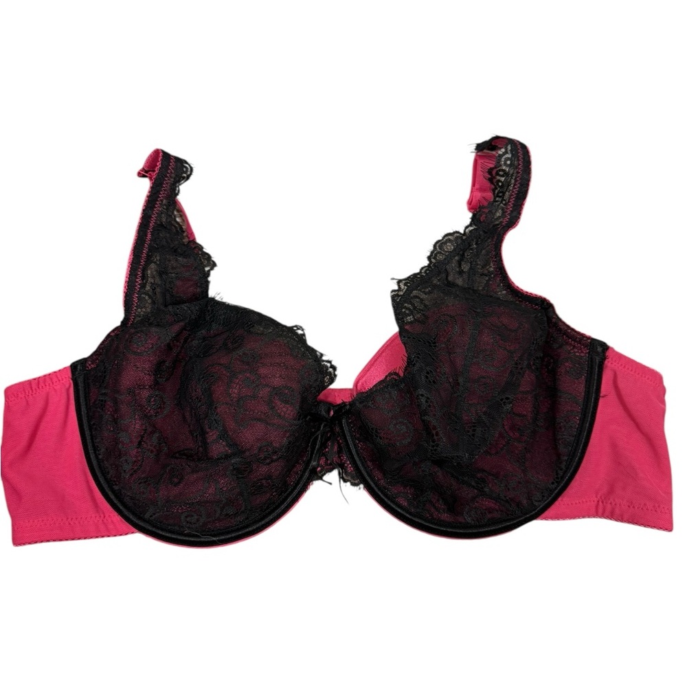 NWT Cacique pink and black lace lace bra size 44C
